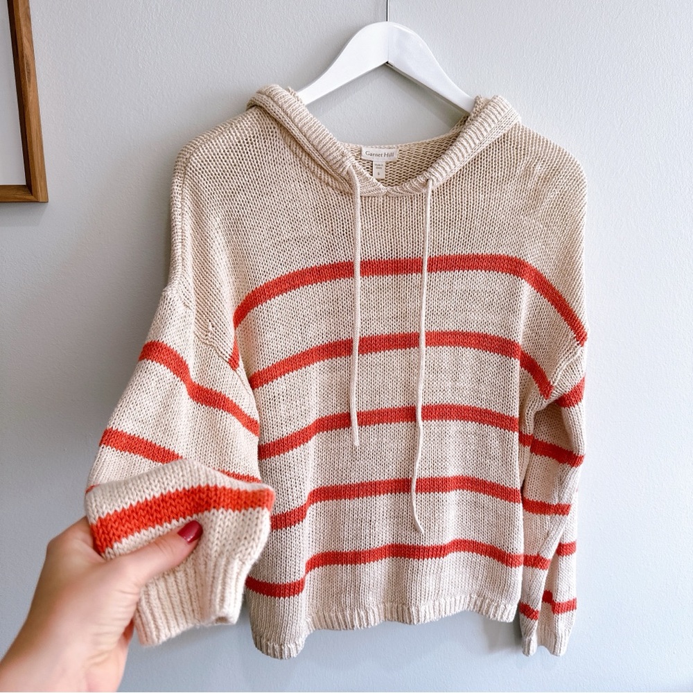 Garnet Hill Cream & Orange Striped Sweater